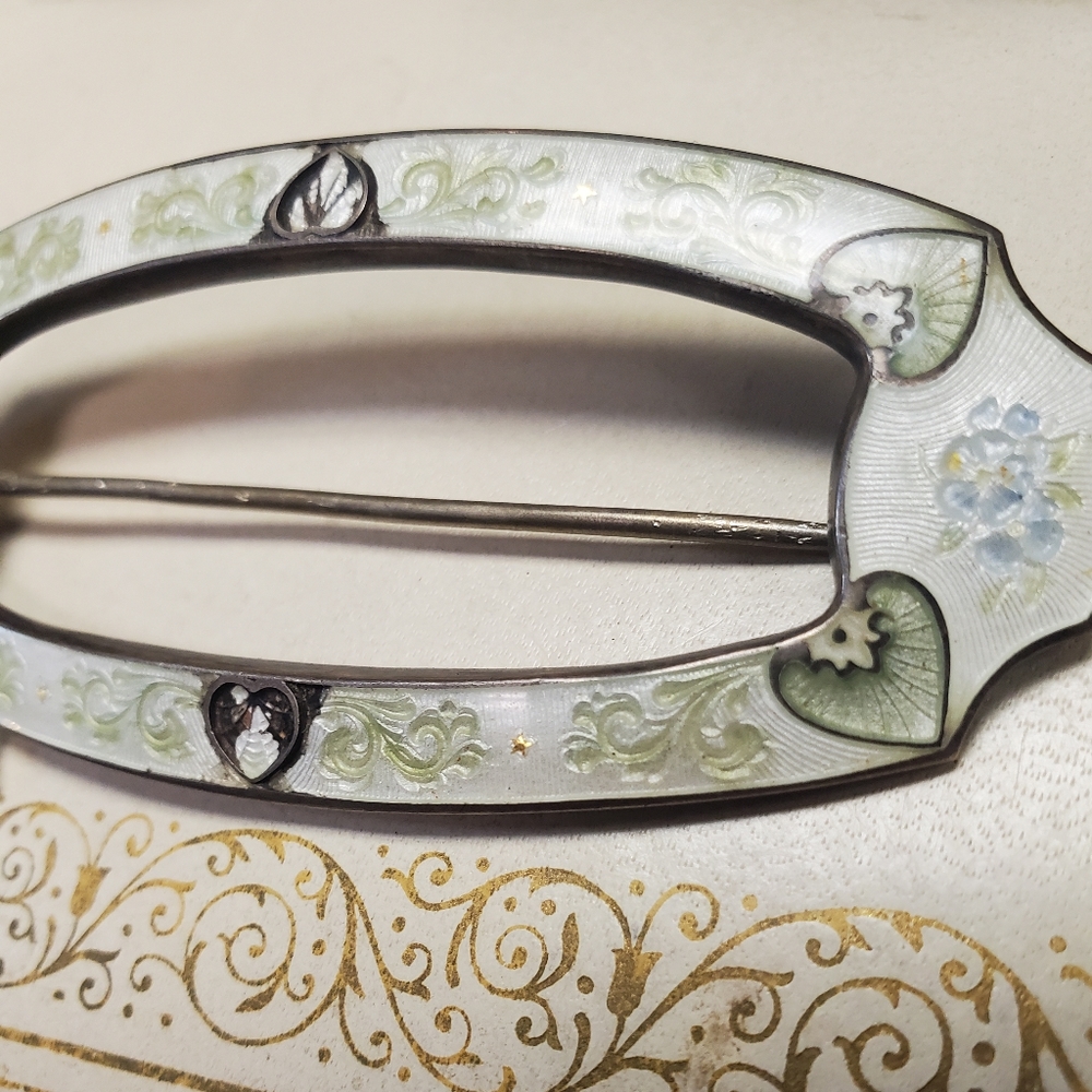 Vintage Porcelain Floral Enamel Antique Brooch Oversized
